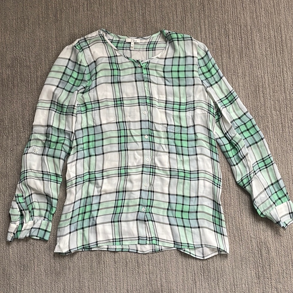 Joie Silk Green Plaid Blouse | Size Medium